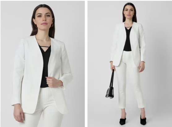 Women White Solid Blazer