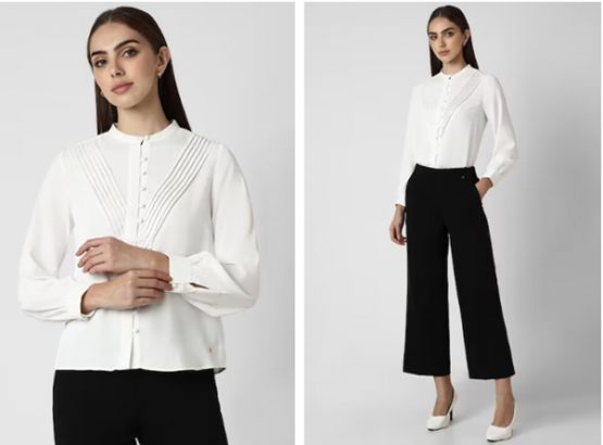 Women White Solid Long Sleeves Formal Shirt